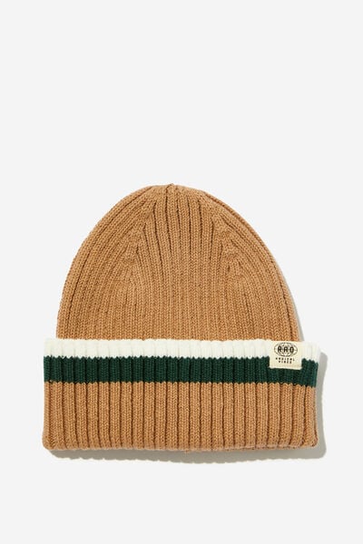 Kids Fisherman Beanie, TAUPY BROWN/PINE TREE GREEN/WHITE