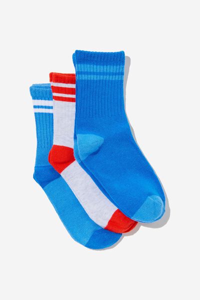Meias - Kids 3Pk Crew Socks, BLUEBELL/VARSITY STRIPE
