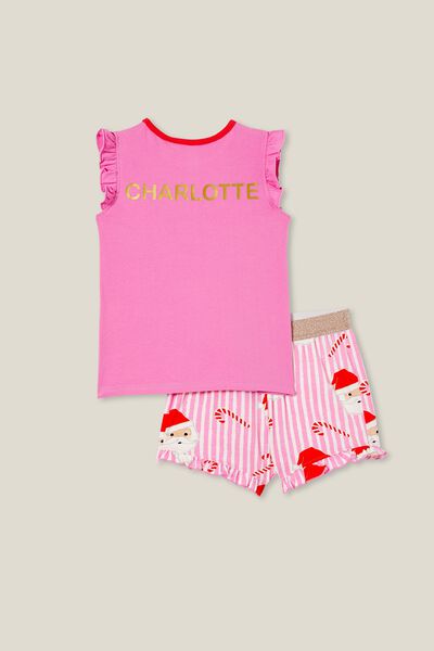 Stacey Flutter Pyjama Set Personalised, PINK GERBERA/MERRY & BRIGHT SANTA