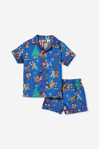 Riley Kids Unisex Short Sleeve Pyjama Set Licensed, LCN DIS BLUE/MICKEY & FRIENDS FA LA LA