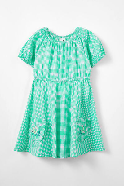 Rose Puff Sleeve Dress, FRESH GREEN/MINI GRID