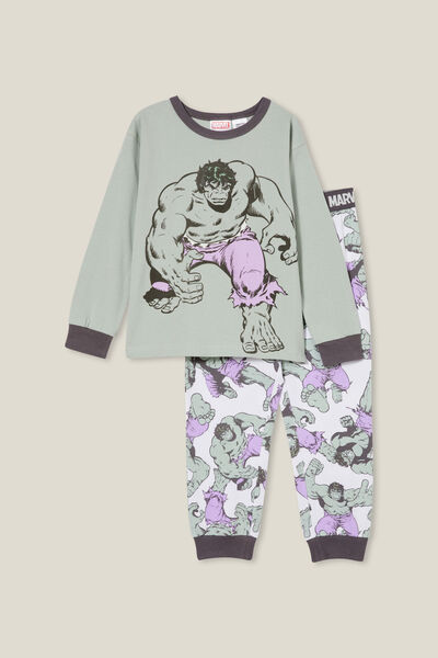 Ace Long Sleeve Pyjama Set Licensed, LCN MAR STONE GREEN/HULK SMASH
