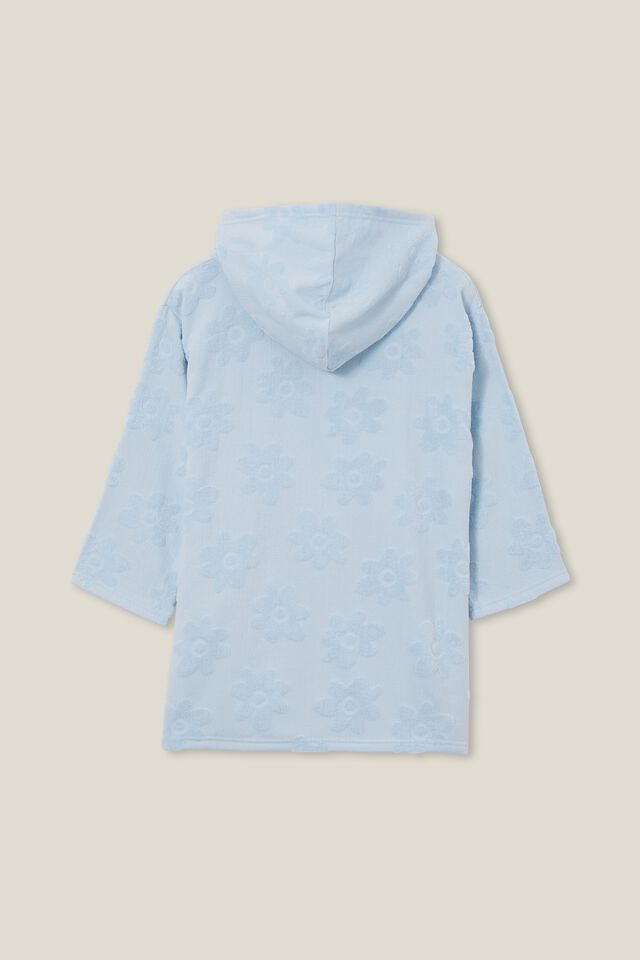 Kids Zip Thru Hooded Towel - Personalised, FROSTY BLUE/FLORAL