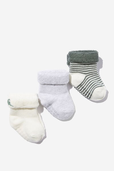 3Pk Terry Baby Socks, SWAG GREEN