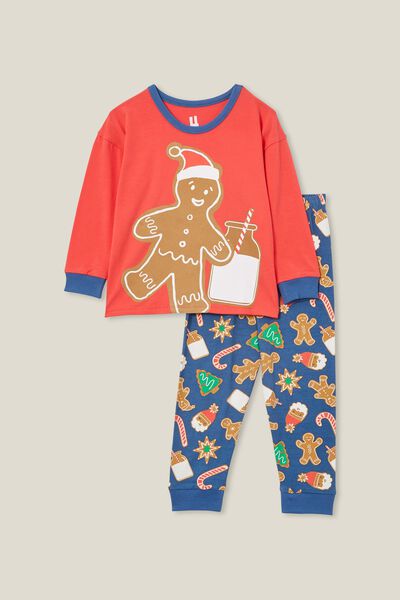 Ace Long Sleeve Pyjama Set, ANTHURIUM RED/MILK & COOKIES