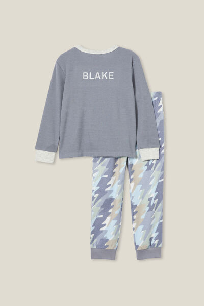 Winston Long Sleeve Pyjama Set Personalised, STEEL/SKATER BUNNY