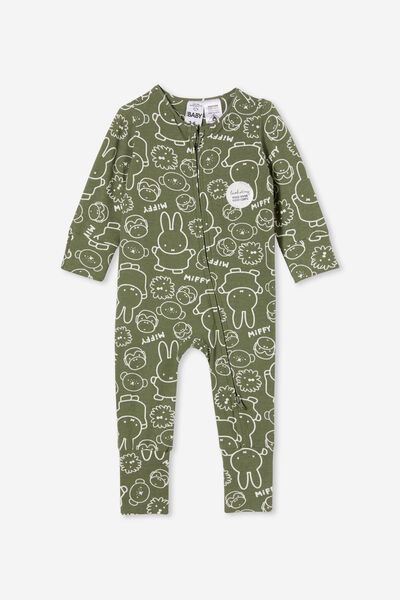 The Long Sleeve Zip Romper License, LCN MIF SWAG GREEN/MIFFY FRIENDS STAMP