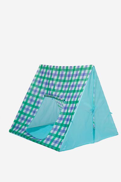 Kids Indoor Tent, BLUE/GREEN GINGHAM