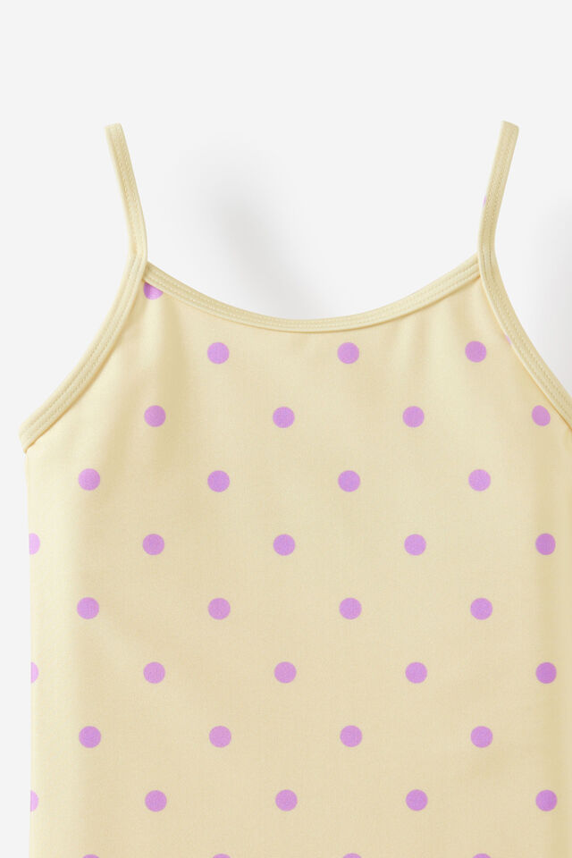 Swim Playsuit, BABY YELLOW/VINTAGE LILAC POLKADOT