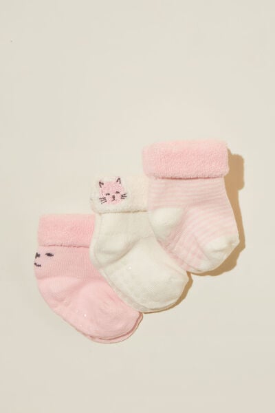 Meias - 3Pk Terry Baby Socks, BLUSH PINK