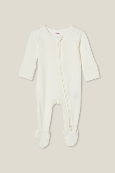 Organic Pointelle Zip All In One Romper, MILK