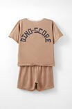 Damon Short Sleeve Pyjama Set, TAUPY BROWN/ DINO SCORE - alternate image 3
