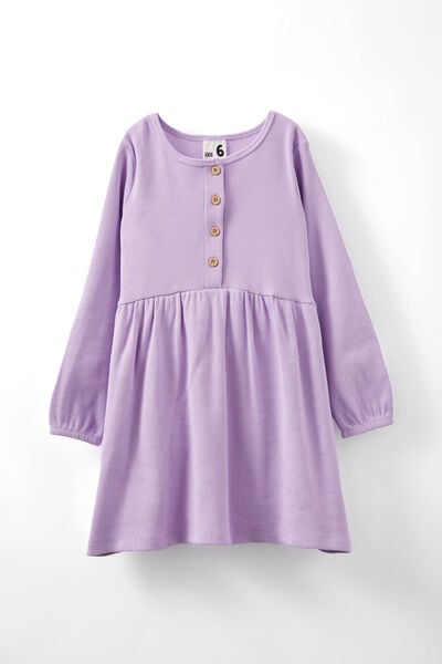 Sally Button Front Long Sleeve Dress, LILAC DROP