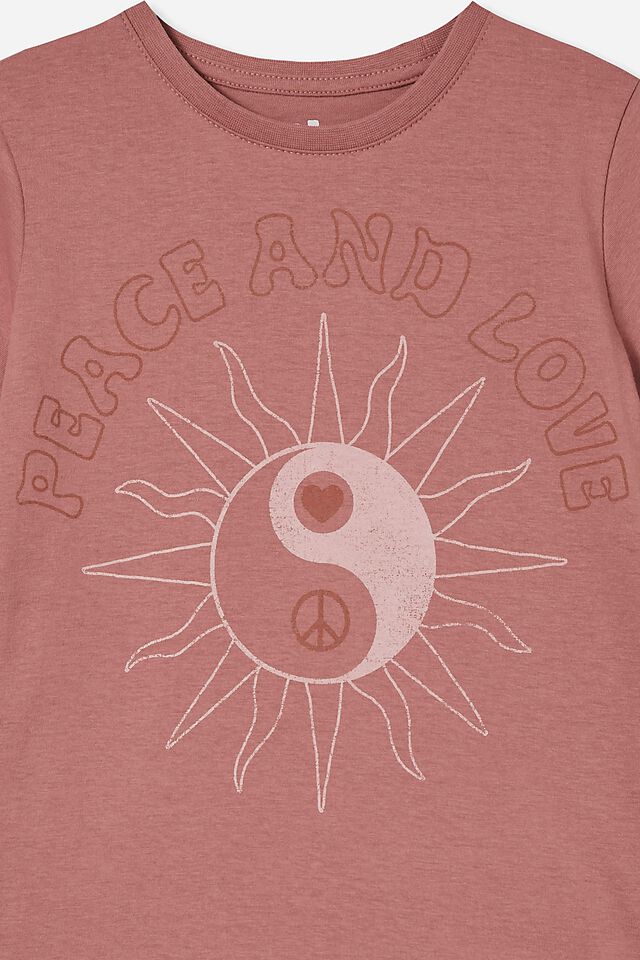 Penelope Short Sleeve Tee, DUSTY BERRY/PEACE AND LOVE