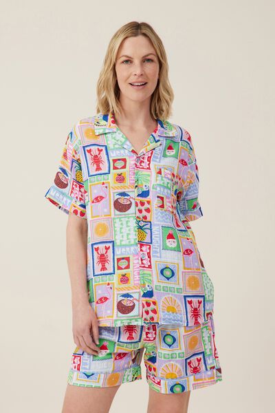 Carter Adults Unisex Short Sleeve Pyjama Set, MULTI/XMAS VACAY