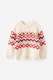 Boys Cosy Crew Neck Sweater, OATMEAL FAIRISLE - example image 1