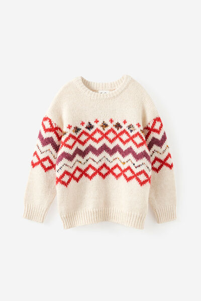 Boys Cosy Crew Neck Sweater, OATMEAL FAIRISLE