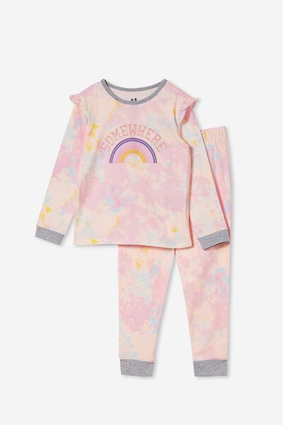 Florence Long Sleeve Flutter Pyjama Set, RAINBOW TIE DYE SOMEWHERE RAINBOW