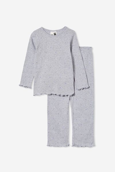 Camilla Long Sleeve Pyjama Set, LIGHT GREY MARLE/LITTLE HEARTS