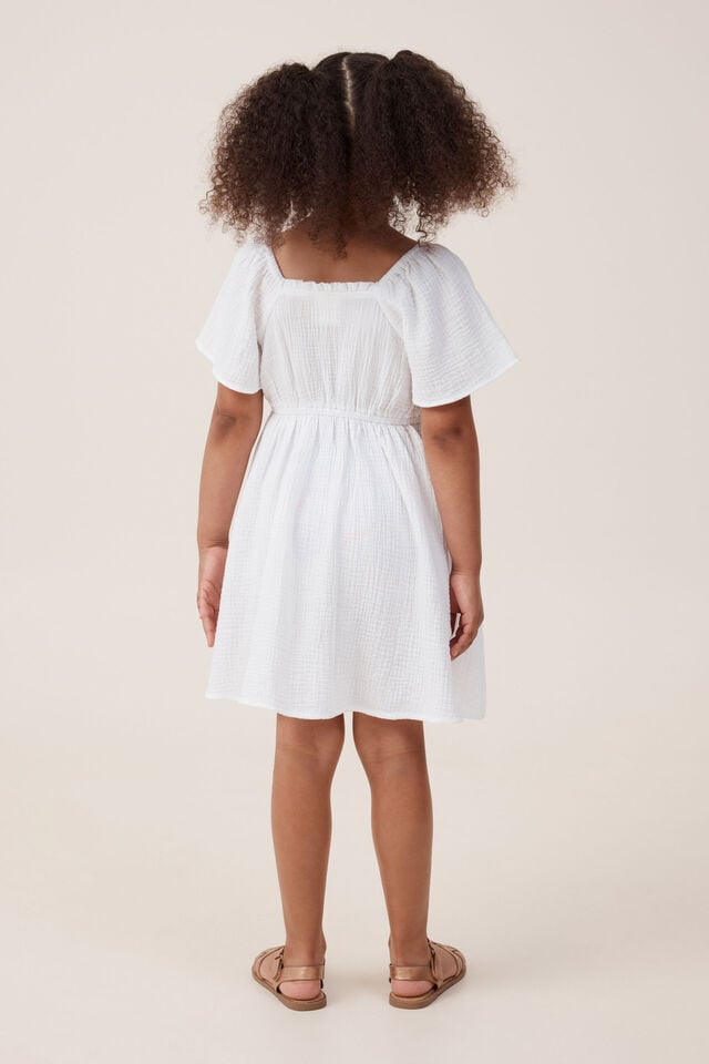 Paige Short Sleeve Dress, VANILLA/FLORAL EMBROIDERY