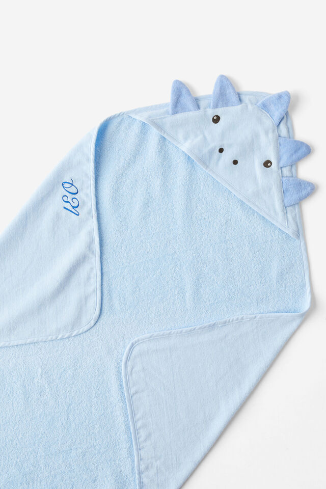 Baby Snuggle Towel - Personalised, WHITE WATER BLUE/DINO