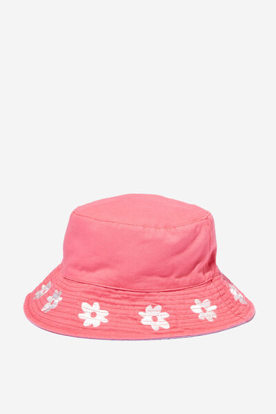 Kids Reversible Bucket Hat, STRAWBERRY POP FLOWERS/LILAC DROP