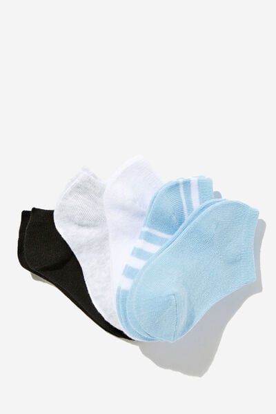 Kids 5Pk Ankle Socks, SKY HAZE/BLACK/SNOW MARLE