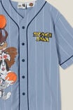 Space Jam License Baseball Short Sleeve Shirt, LCN WB DUSTY BLUE STRIPE/SPACE JAM - alternate image 2