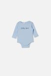 Organic Newborn Long Sleeve Bubbysuit, WHITE WATER BLUE/LITTLE BRO - alternate image 1