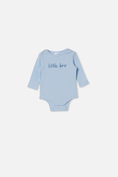 Organic Newborn Long Sleeve Bubbysuit, WHITE WATER BLUE/LITTLE BRO