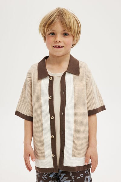 Knitted Short Sleeve Shirt, RAINY DAY/BORDER STRIPE