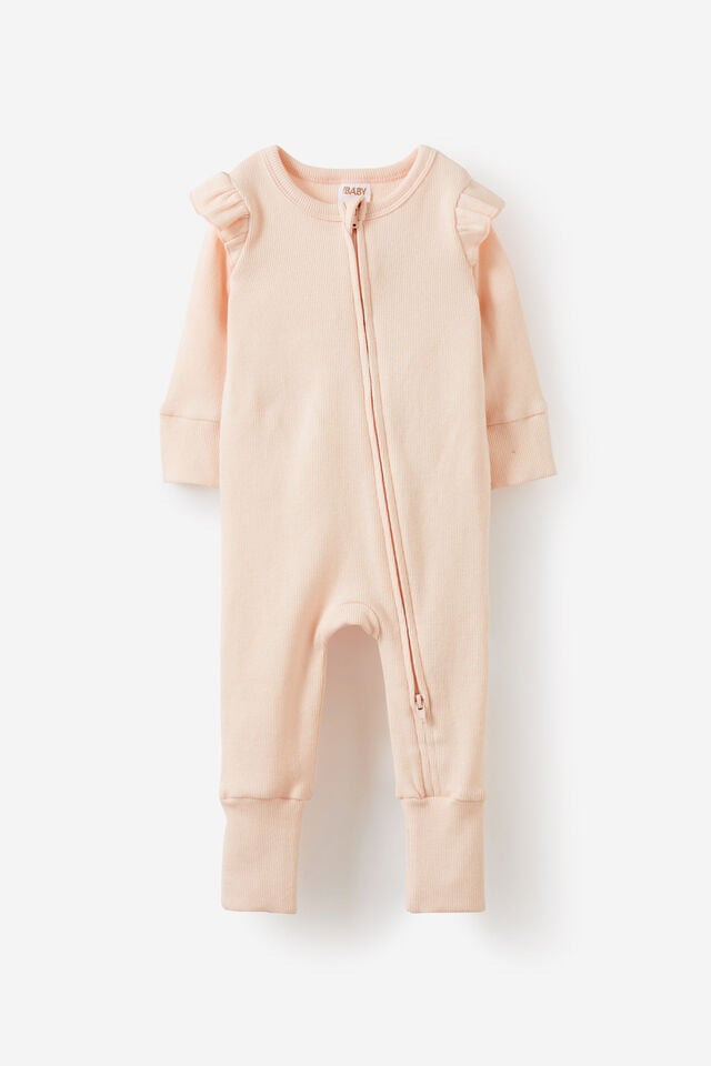 Macacão - The Long Sleeve Rib Romper, PINK PEARL LOGO