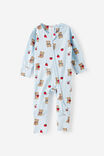 Growie Long Sleeve Zip All In One Romper, BLUE WHISPER/APPLE BEAR - example image 1