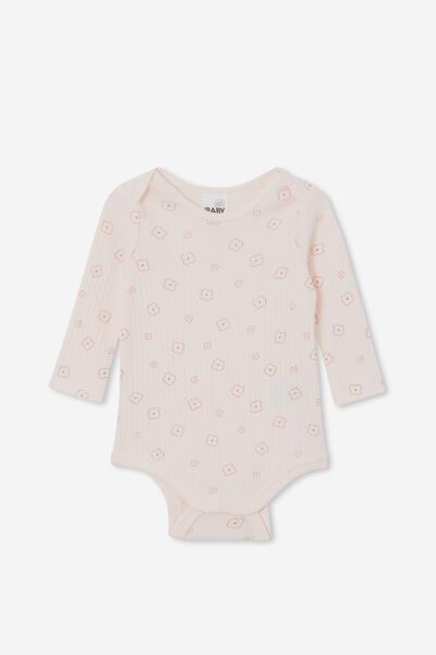 Organic Newborn Long Sleeve Bubbysuit, CRYSTAL PINK/VIVI FLORAL