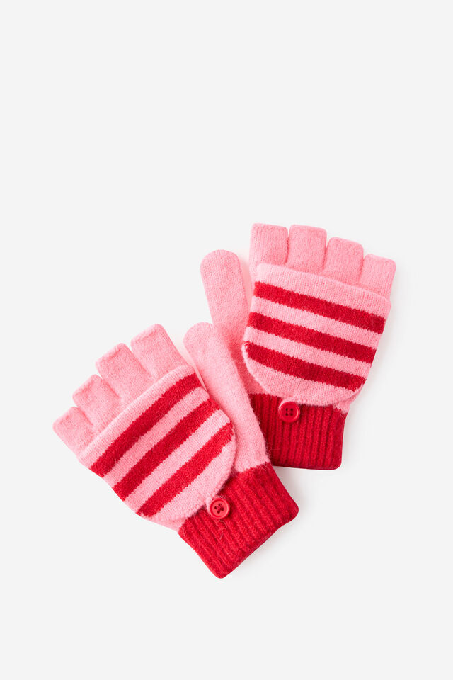 Kids Knitted Gloves, STRAWBERRY MILK/VARSITY RED STRIPES