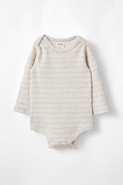 Organic Pointelle Long Sleeve Bubbysuit, OATMEAL MARLE/ZEPHYR STRIPE