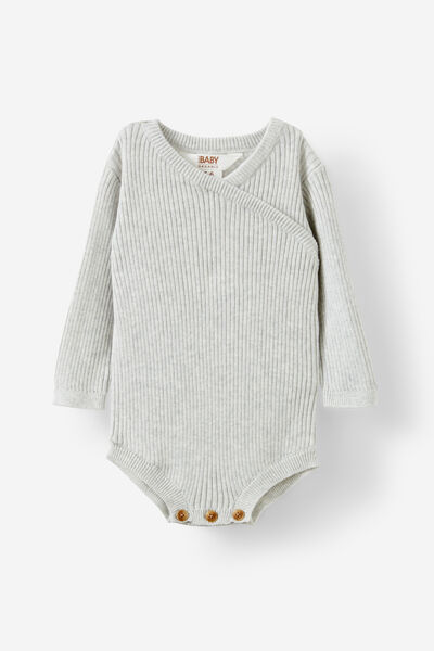 Organic Rib Knit Cross Over Tie Bubbysuit, CLOUD MARLE