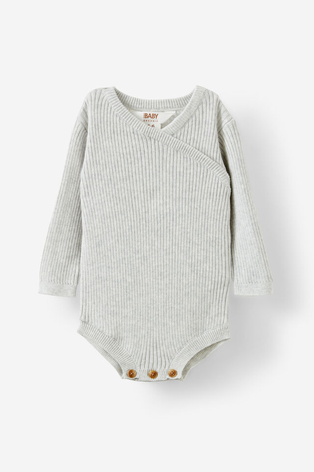 Organic Rib Knit Cross Over Tie Bubbysuit, CLOUD MARLE