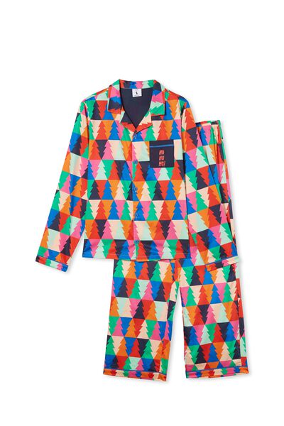 Brodie Adults Unisex Long Sleeve Pyjama Set, MULTI/GEO TREES