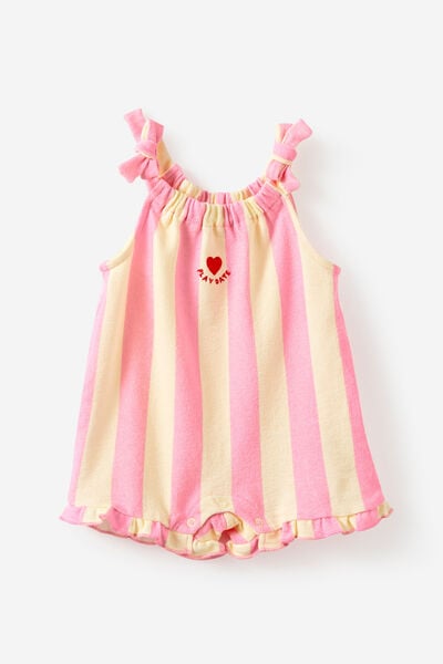Baby Textured Ruffle Playsuit, BABY YELLOW/ PINK STRIPE
