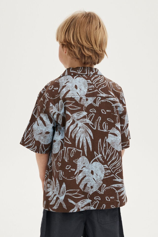 Cabana Short Sleeve Shirt, HOT CHOCCY/DUSK BLUE PALM FOLIAGE