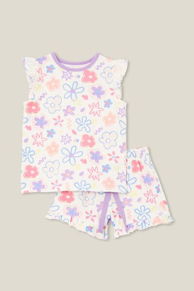 Stacey Short Sleeve Flutter Pyjama Set, VANILLA/AMALFI FLORAL