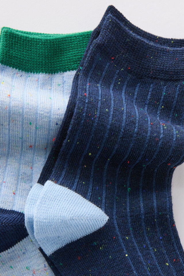 Kids 2Pk Longline Crew Socks, ICE BLUE/SQUID INK SPECKLE