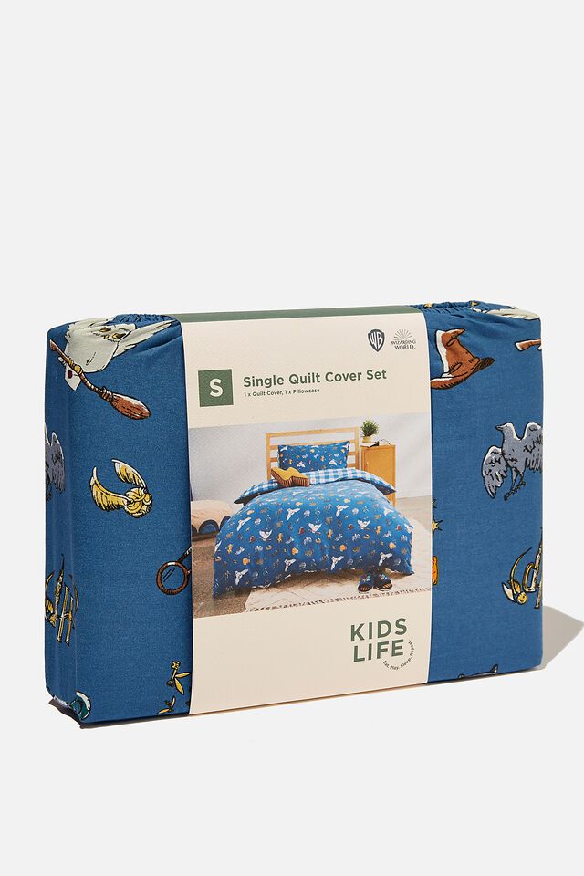 Kids Licensed Quilt Cover Set - Single, LCN WB HARRY POTTER/PETTY BLUE ICONS