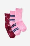 Kids 3Pk Crew Socks, STRAWBERRY MILK/HEARTS & BOWS - example image 1