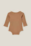 Organic Newborn Pointelle Long Sleeve Bubbysuit, TAUPY BROWN - alternate image 3