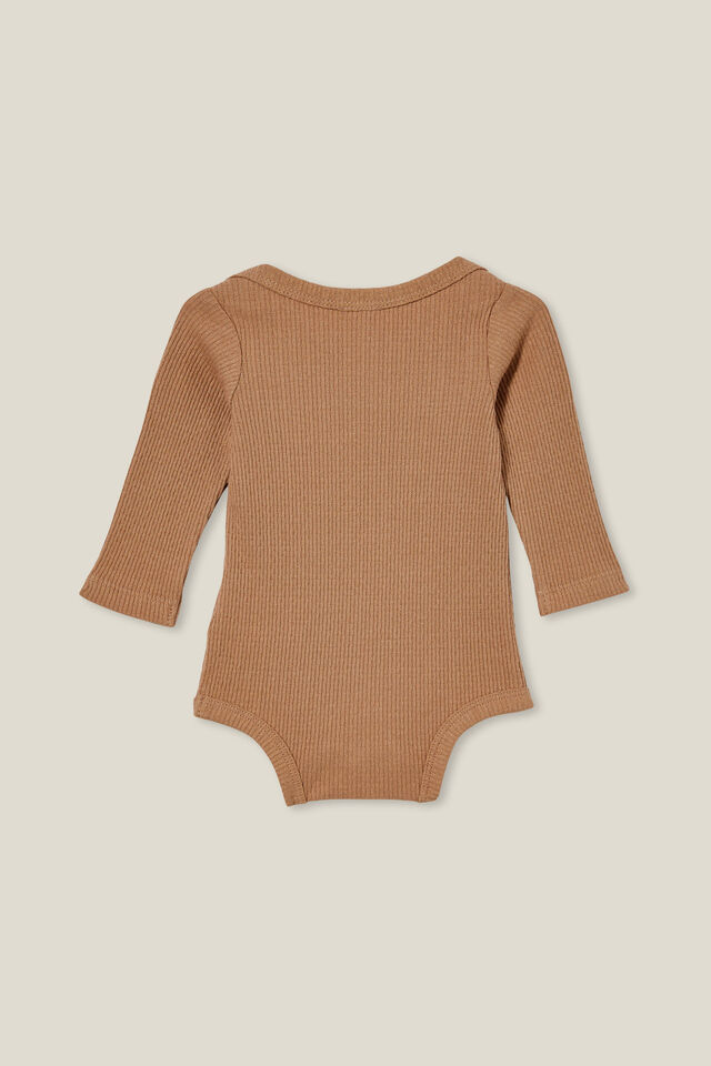 Organic Newborn Pointelle Long Sleeve Bubbysuit, TAUPY BROWN