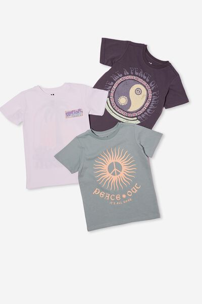 Multipack Short Sleeve Print Tee Three Pack, PEACE OUT/PALM/PARADISE