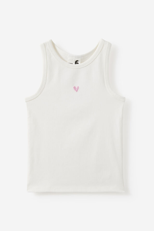 Fitted Essential Racer Back Tank, VANILLA/BALLET PINK HEART