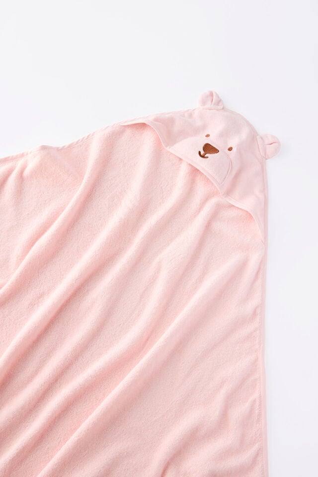 Baby Organic Snuggle Towel, POP PINK/BEAR